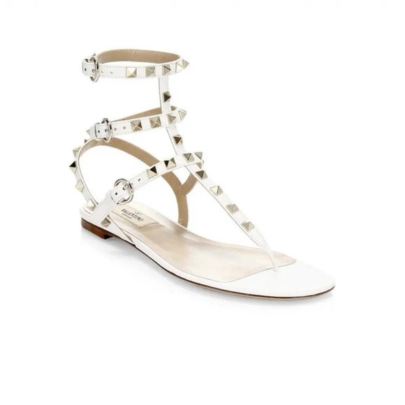 Valentino Rockstud White Leather Triple Ankle Strap Gladiator Flat Sandal 35.5 - Picture 3 of 12